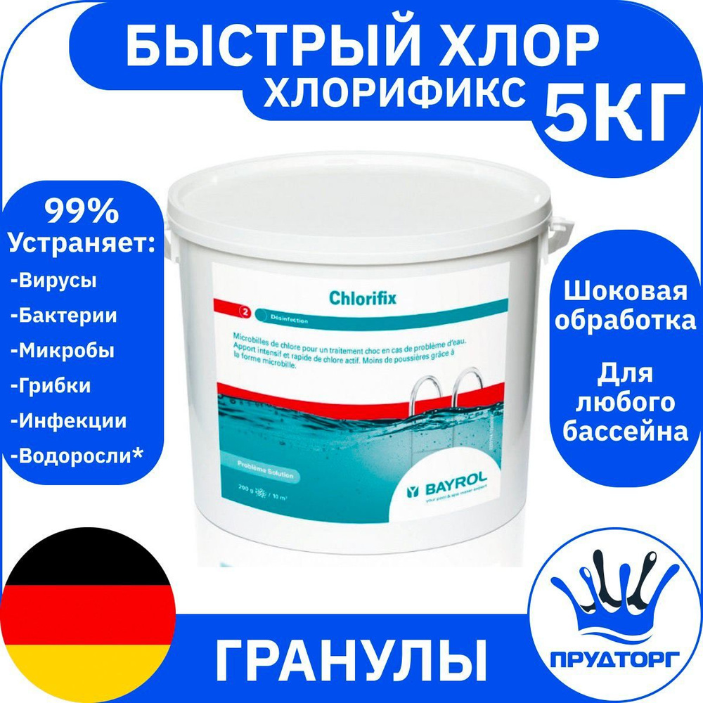 Химия для бассейна "Хлорификс" (5 кг) Гранулы, порошок / Немецкое средство для ухода за водой "Bayrol", #1