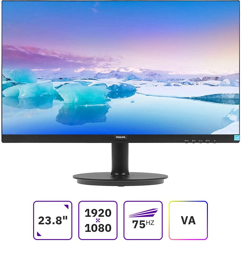 Philips 23.8" Монитор 241V8LA(00/01) VA, 1920x1080 (16:9), 250кд/м2, 4мс, 178°/178°, VGA, HDMI, черный #1