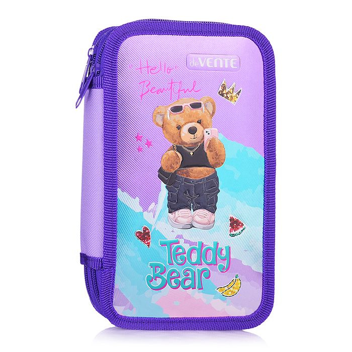 Пенал "Teddy Bear" 20,5x12 см, двухстворчатый прямоугольный для 31 предмета, на молнии, картон  #1