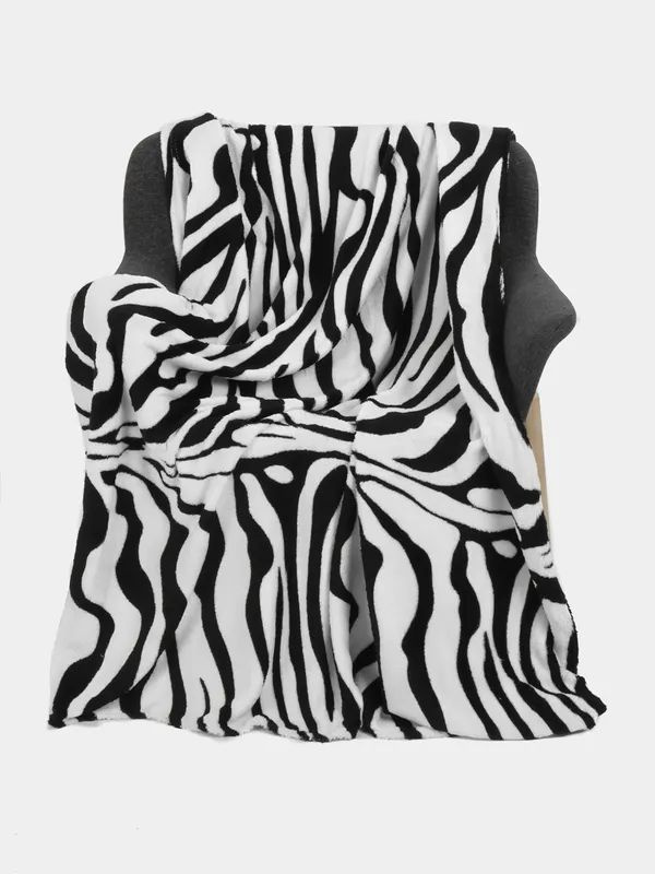 Плед микрофибра Белый с полосками зебры- 180х200 см. /Плед для пикника/плед для отдыха/плед-покрывало/плед #1