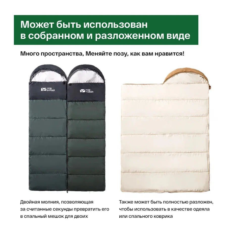 Спальный мешок туристический MOBI GARDEN Облако 1.4. Цвет - зеленый  #1