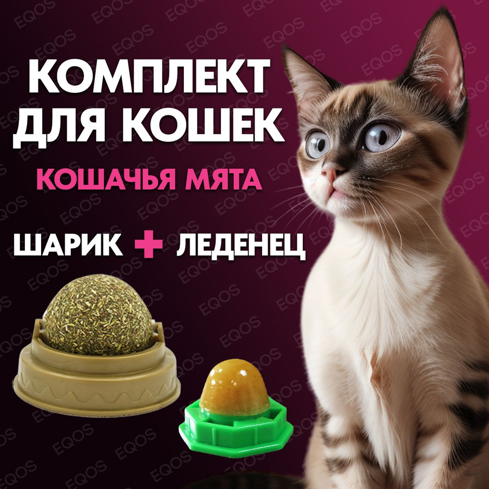Кошачья мята + Леденец комплект для кошек: Конфета-шар с кошачьей мятой и Леденец-игрушка для котов с #1