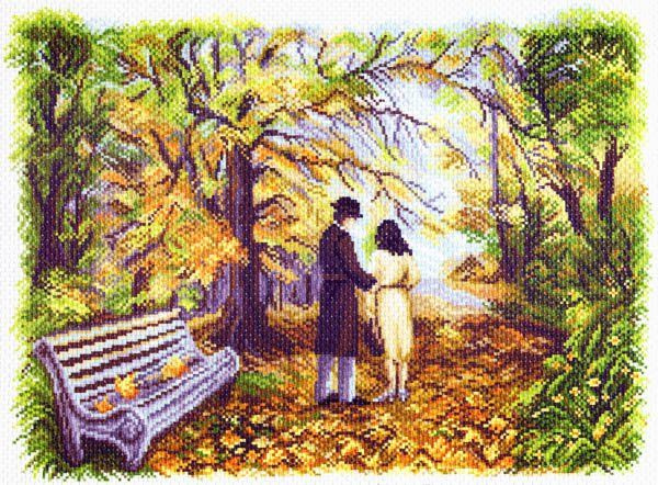Канва с нанесенным рисунком Матренин Посад "Двое в парке", для вышивания крестом, 29х41 см  #1