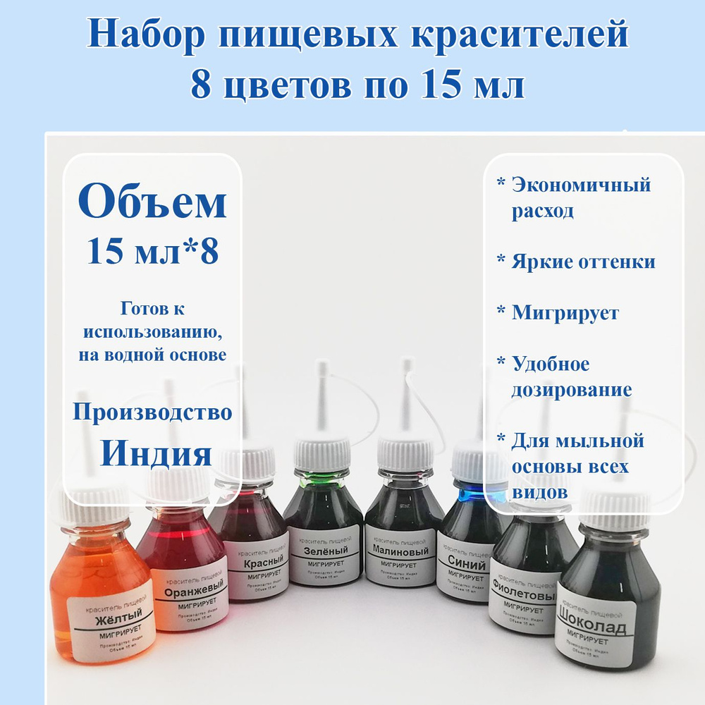 Набор пищевых красителей 8 цветов по 15 мл. - 1 шт. / Мир Мыла  #1