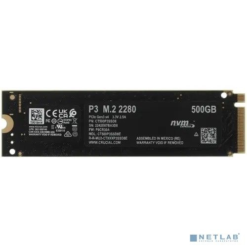 Crucial 500 ГБ Внутренний SSD-диск Твердотельный диск SSD M.2 NVMe 500Gb P3 (CT500P3SSD8)  #1