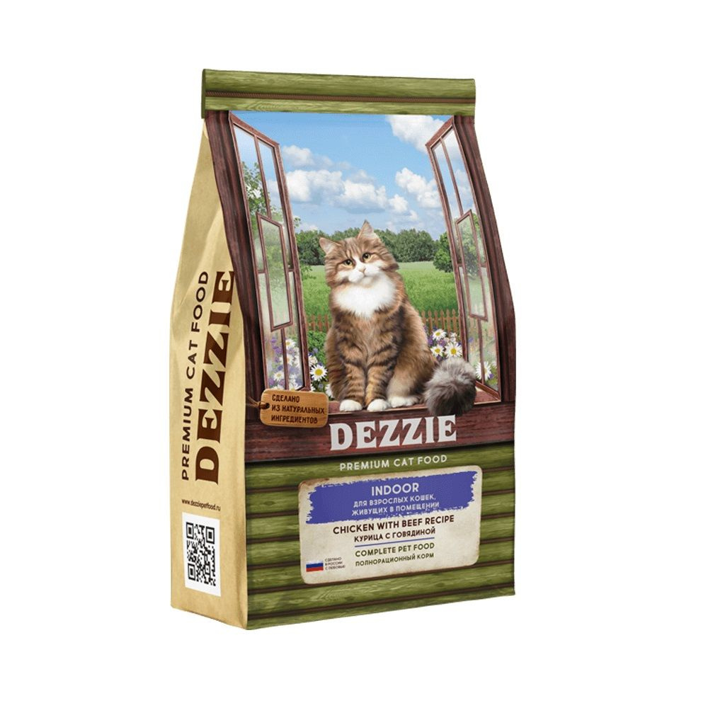 DEZZIE Indoor Adult Cat Сухой корм для взрослых кошек живущих в помещении Курица с Говядиной 2кг  #1