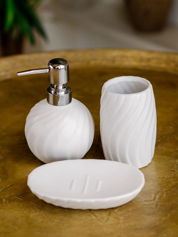 Набор аксессуаров для ванной комнаты ND Play / "Sphere" 3 предмета (диспенсер, стакан, мыльница), керамика #1