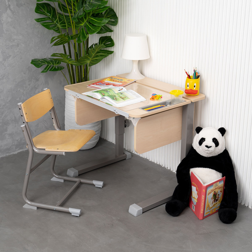 Комплект Колибри Мини-2Н: растущая парта-стол и растущий стул для дома и школы (береза/серый)  #1
