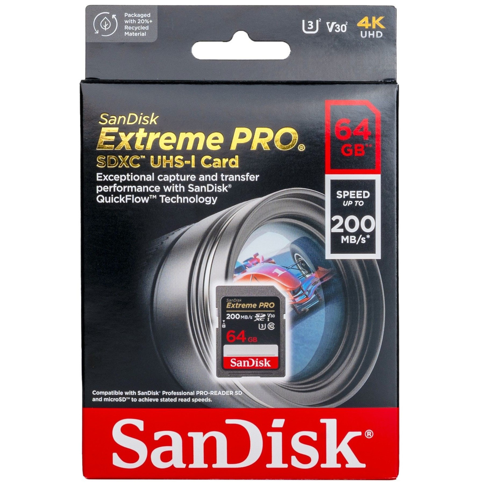 Карта памяти SanDisk Extreme PRO SDXC 64 ГБ Class 10 UHS-I V30, 200/90 Мб/с #1