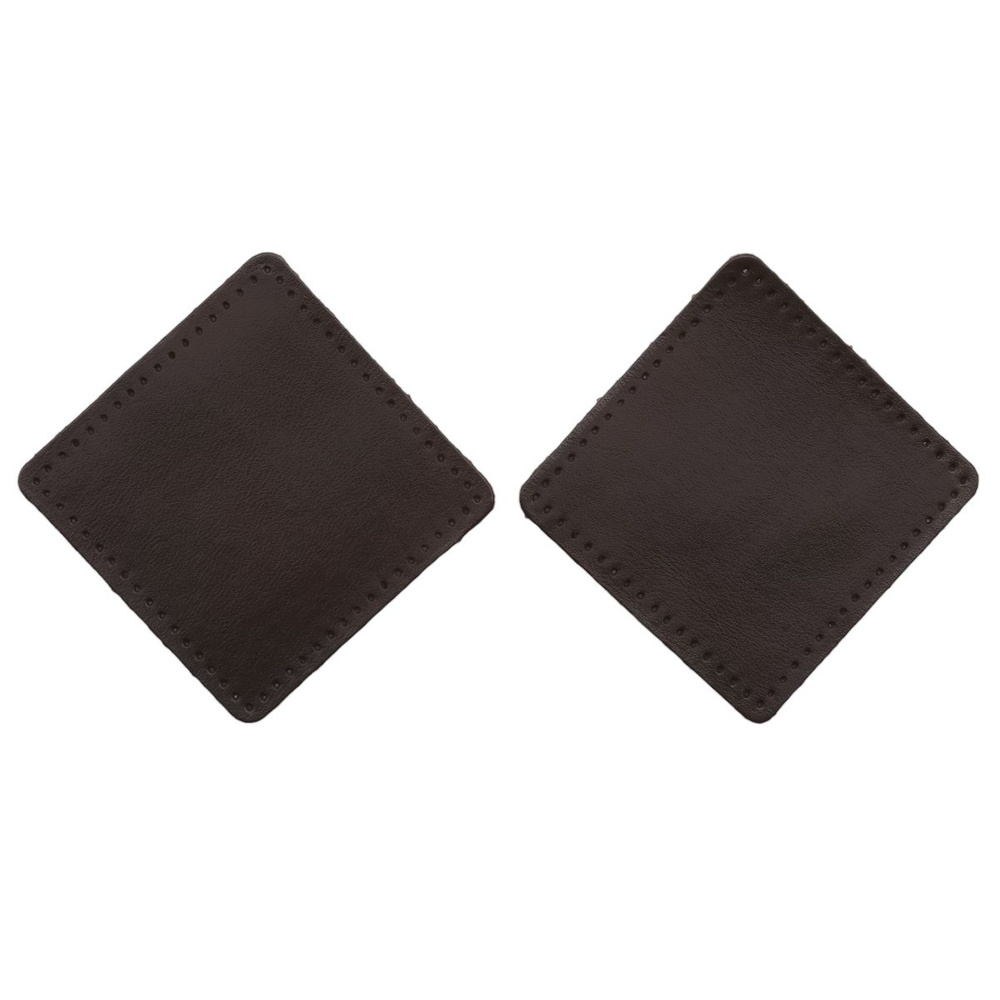 Заплатка на одежду пришивная из кожи, квадратная с перфорацией, 8 см, 2 шт/упак, Галерея, цвет 03 темно-коричневый #1