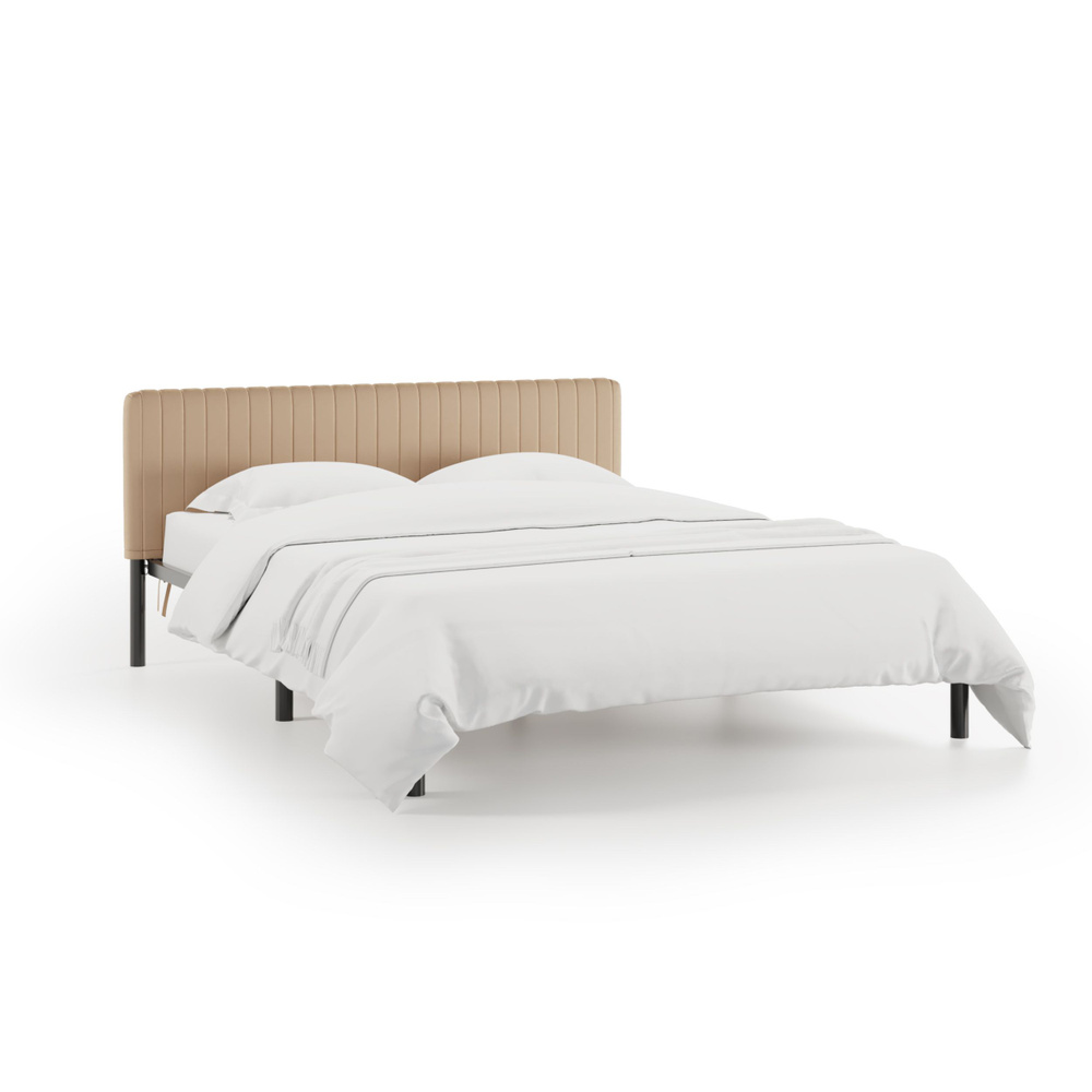 Кровать "Гаррона", 160х200 см, чехол велюр Velutto бежевый, черный каркас, DreamLite  #1