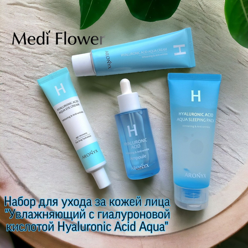Набор подарочный "Увлажняющий с гиалуроном Hyaluronic Acid Aqua" Medi Flower (Beauty Box S 4 средства) #1