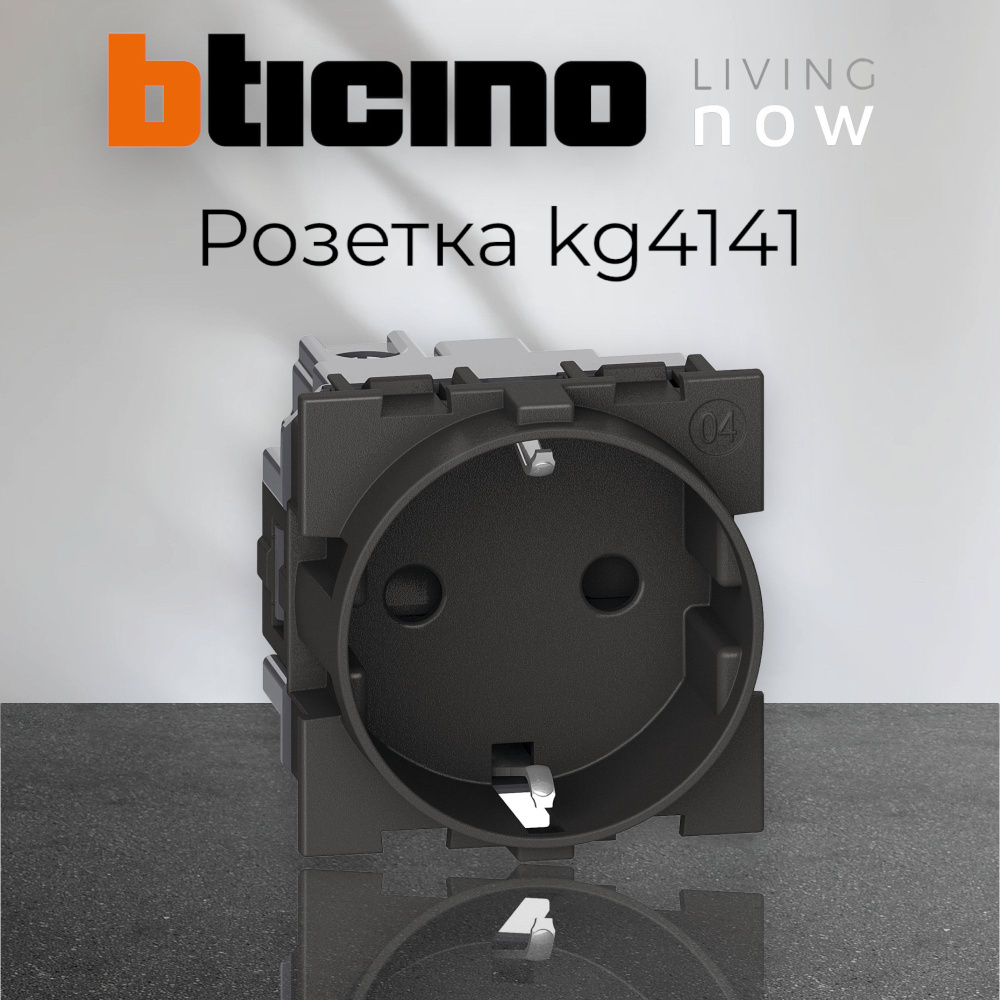 Bticino Living now, цвет черный, розетка немецкого стандарта 2К+З 16А, винтовые клеммы, 2 модуля, KG4141 #1