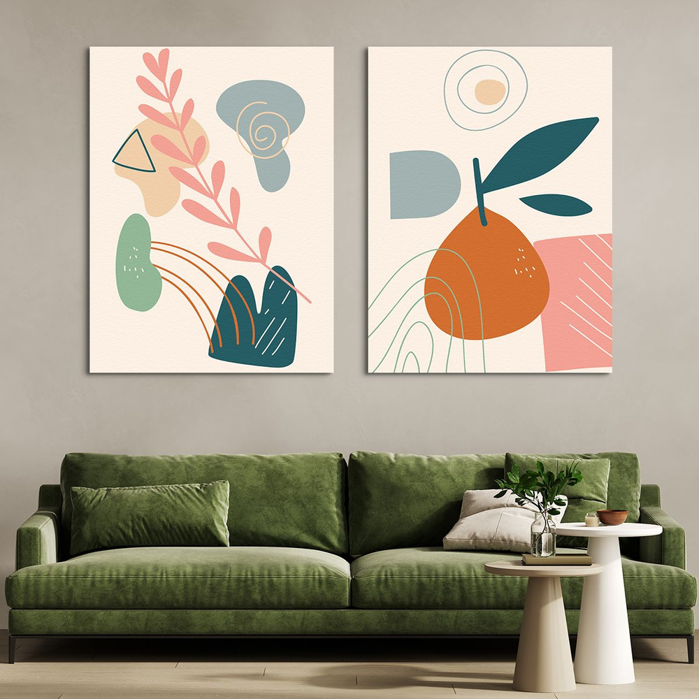 Модульная картина на стену, на холсте - Абстракция в стиле бохо (растения) 90x60 см  #1