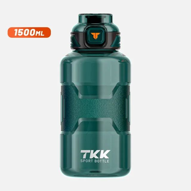Спортивная фитнес бутылка фляга для воды TKK Premium из тритана с трубочкой, 1500 мл, зелёная  #1
