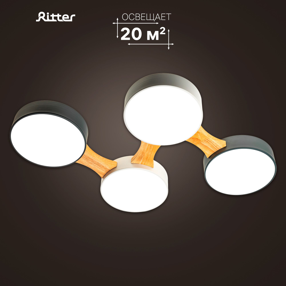 Люстра светодиодная Ritter SCANDIA, 56Вт, цвет антрацит, белый, дерево, 52071 9  #1