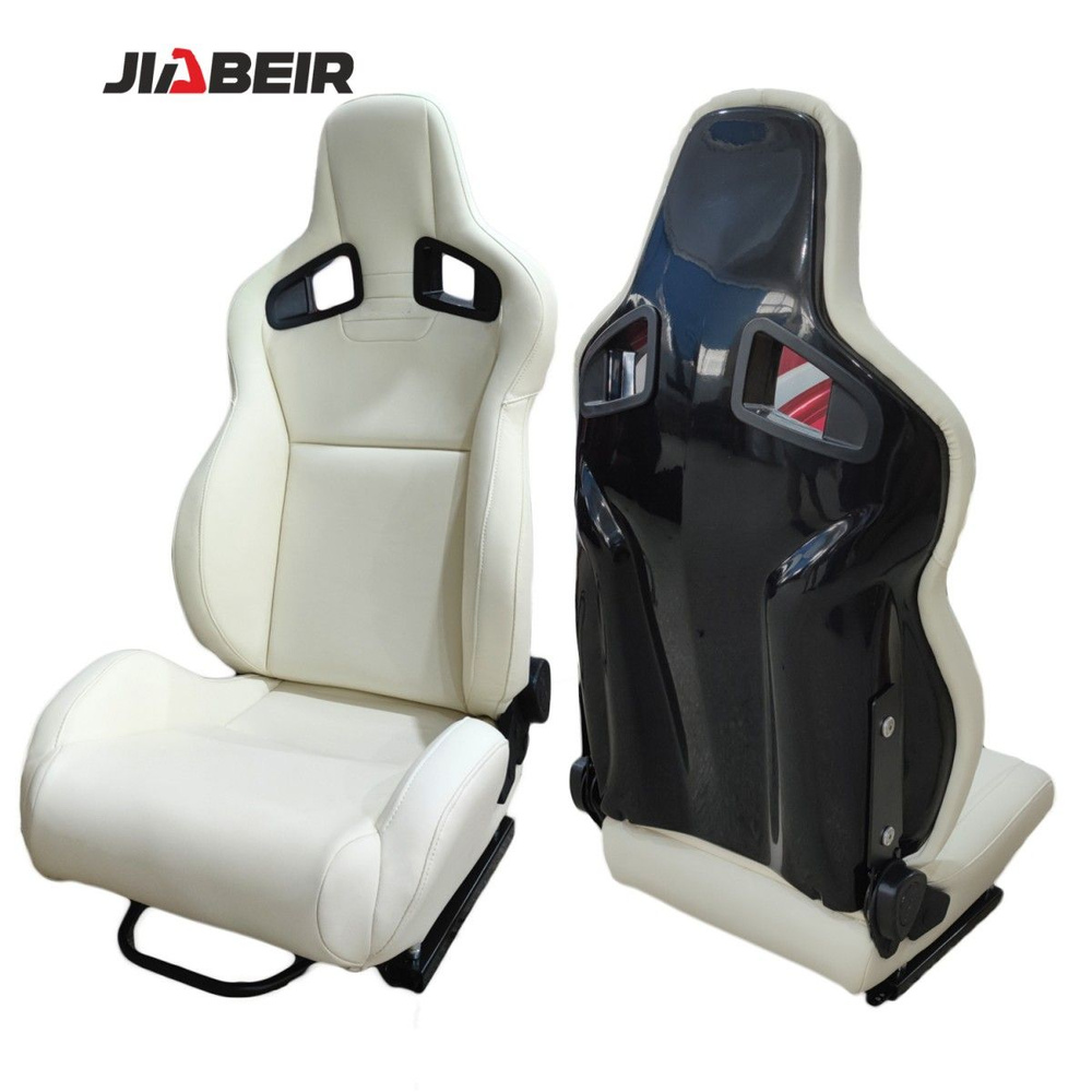 Спортивное гоночное сиденье JBR1039R: универсальное автокресло-ковш с белой спинкой из ПВХ и стекловолокна #1