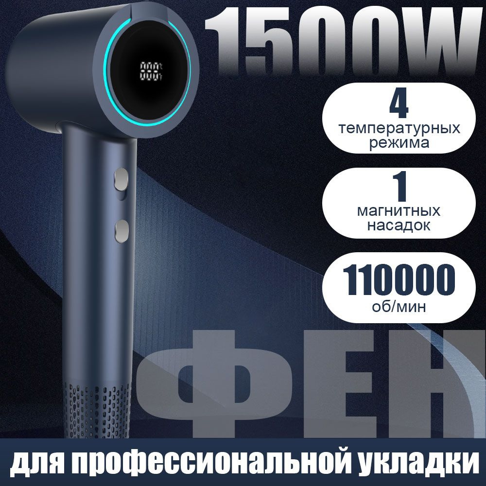 Фен для волос ECFJ191 1500 Вт, скоростей 110000, кол-во насадок 1, темно-синий  #1