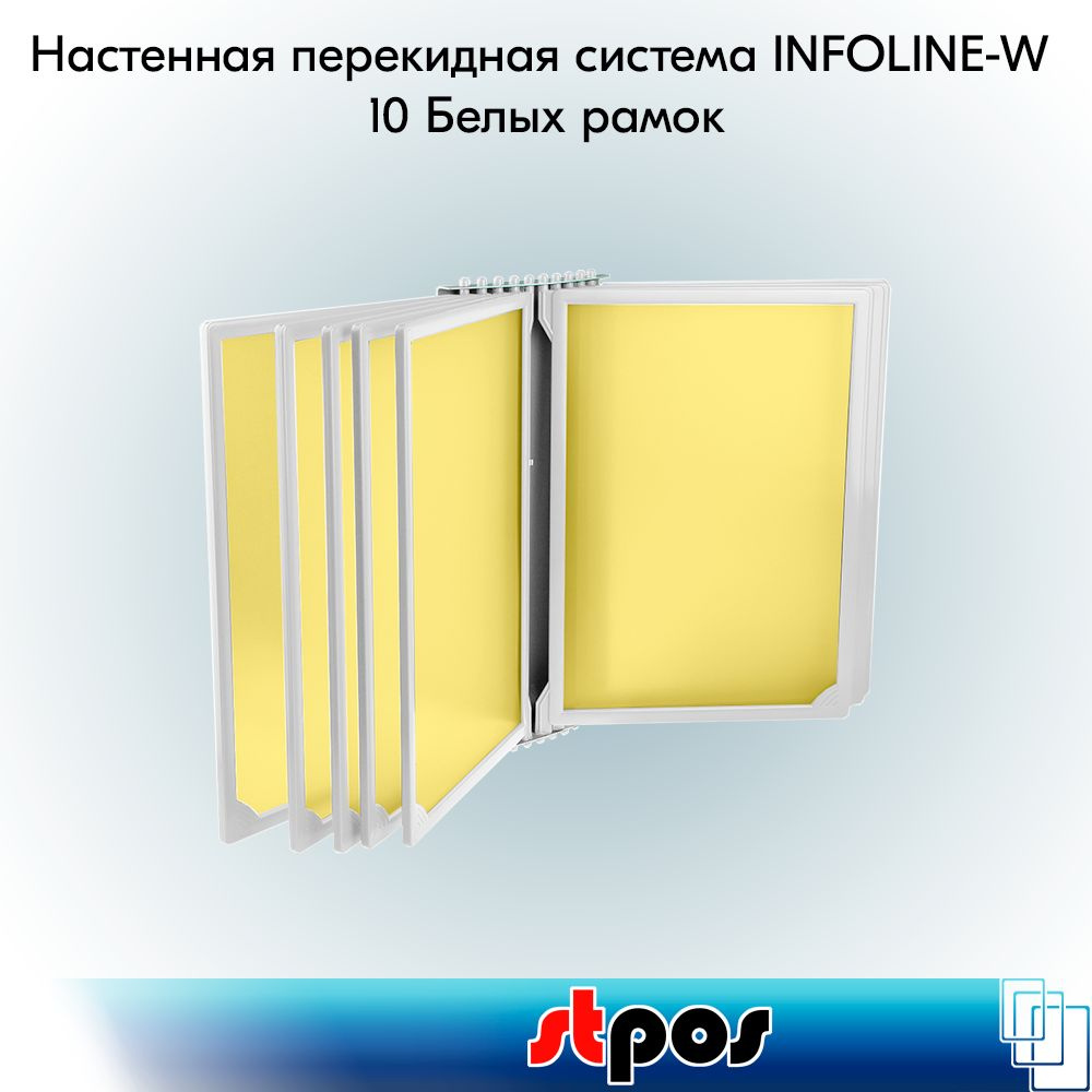 НАБОР Настенная перекидная система INFOLINE-W + 10 рамок A4, Белых+10 карманов Желтых  #1