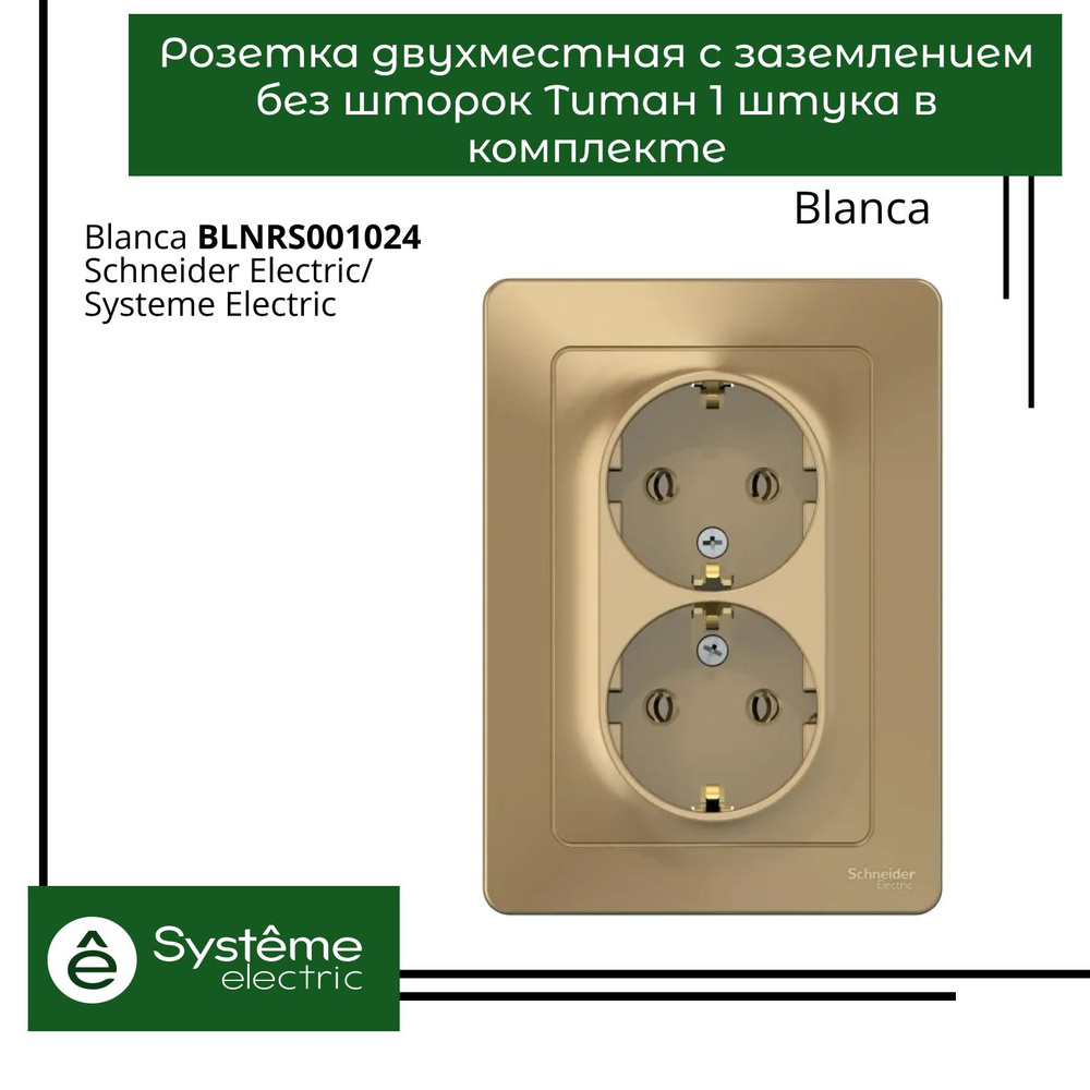 Розетка двухместная с заземлением без шторок Systeme Electric Blanca Титан BLNRS001024 1шт  #1