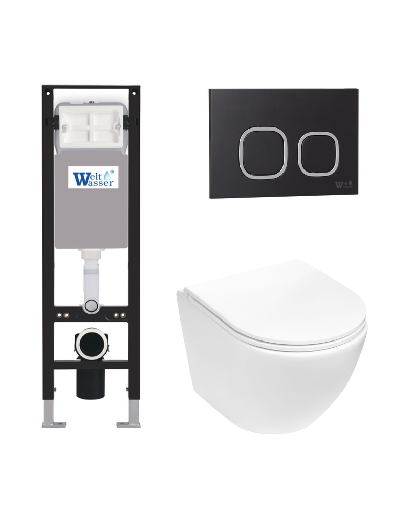 Комплект: Weltwasser Инсталляция Amberg 350+Кнопка Amb RD-BL черная+Merzbach 043 MT-WT белый унитаз  #1