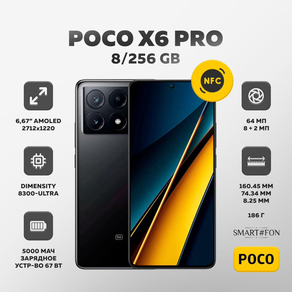 Poco Смартфон POCO X6 Pro 8/256 ГБ, черный #1