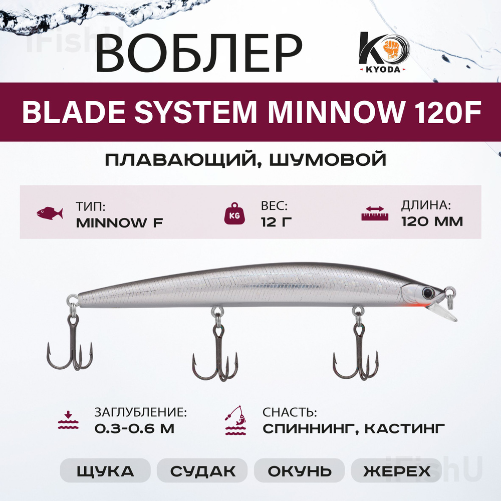 Воблер KYODA BLADE MINNOW F, 120мм, 12г, 0,3 - 0,6м, P1852 #1