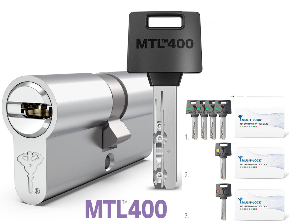 Цилиндр дверной Mul-T-Lock MTL400 (86мм 31Шт.*55) ключ-шток, никель #1