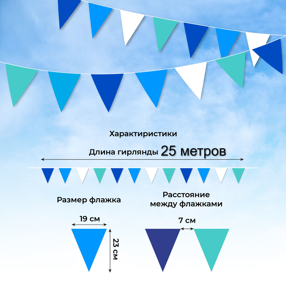 Флажковая лента из ткани, гирлянда из флажков на праздничные и спортивные мероприятия, на свадьбу и корпоратив, #1