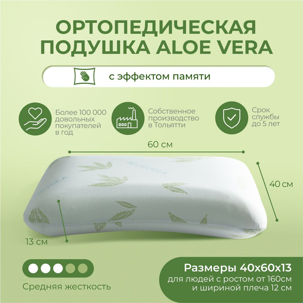 Ортопедическая подушка / Асветида Aloe Vera / подушка 40x60 / анатомическая подушка /ортопедическая подушка #1