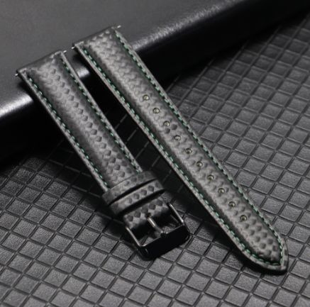 Ремешок для смарт часов кожаный 22 мм черный с зеленой строчкой  #1