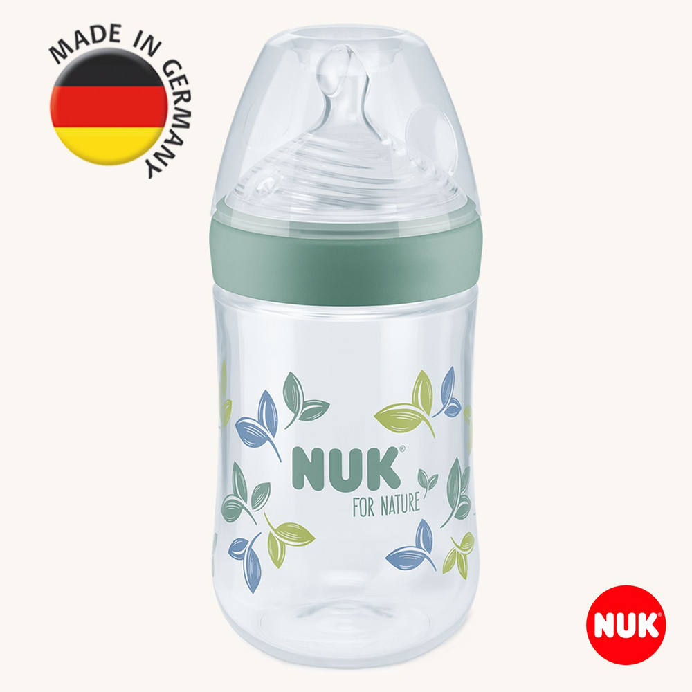 NUK FOR NATURE Бутылочка из ПП 260 мл с ИТ с сос. из сил. с отв М зеленая  #1