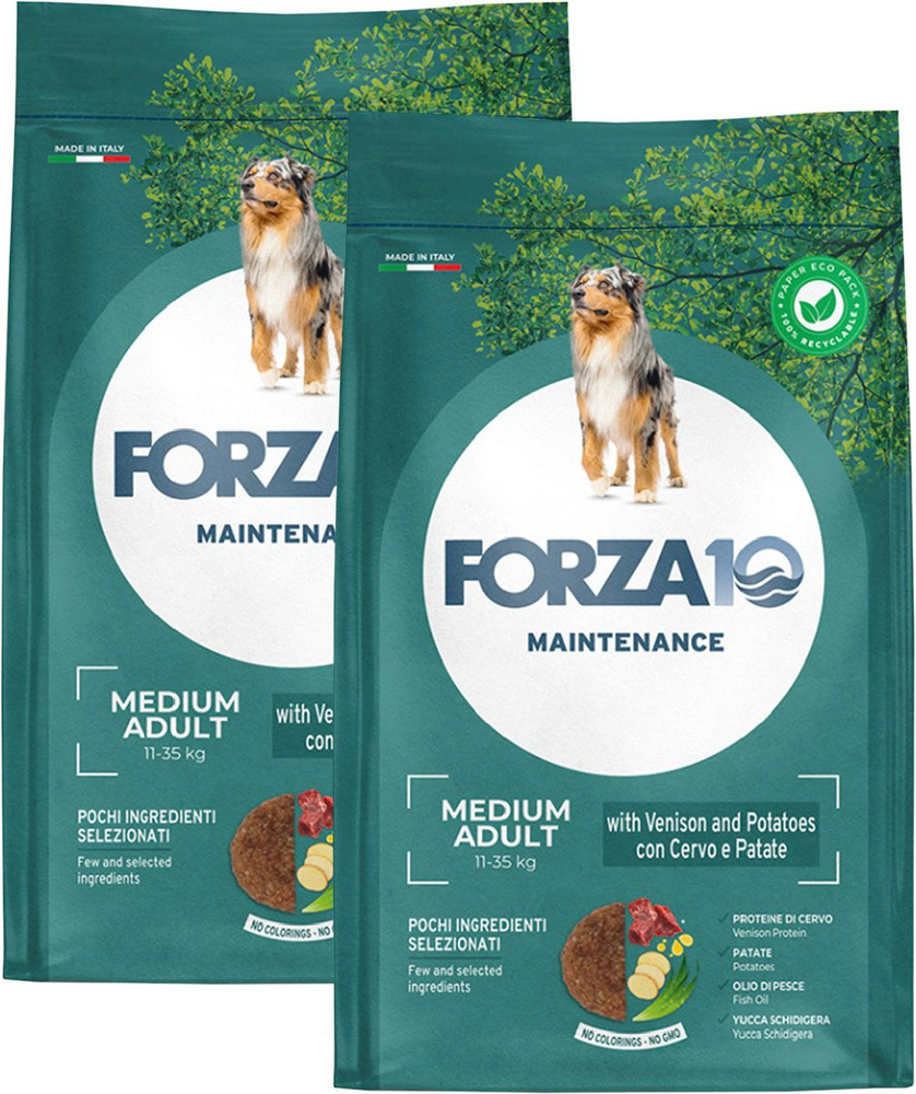 Сухой корм FORZA10 DOG MAINTENANCE ADULT MEDIUM для взрослых собак средних пород с олениной и картофелем #1