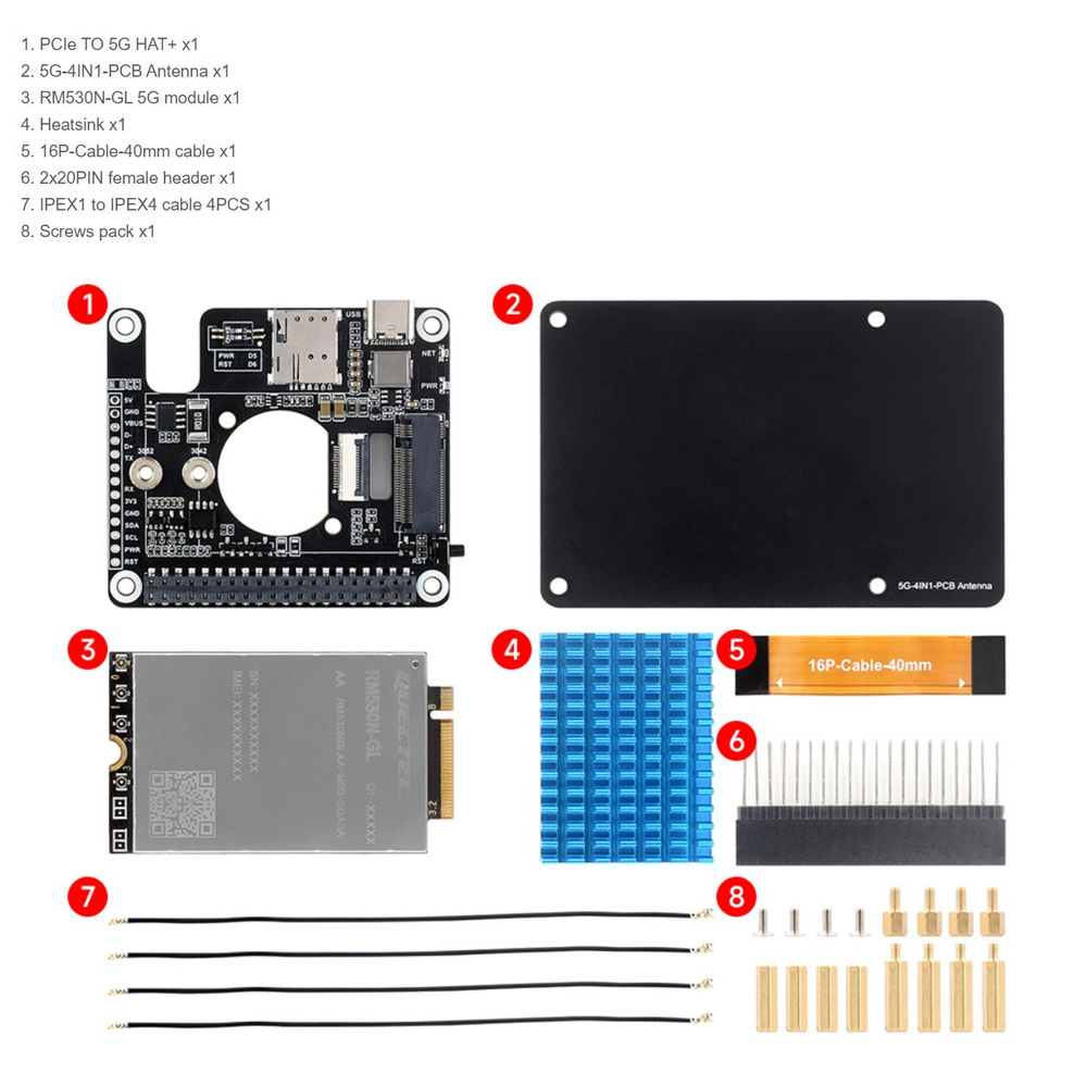 Шляпа PCIe To 5G/4G/3G для Raspberry Pi 5, высокоскоростная сеть, совместимость с пакетами 3042/3052. #1