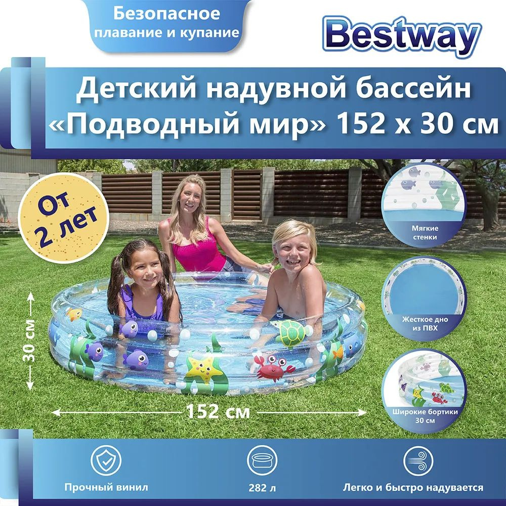 Бассейн BESTWAY детский надувной круглый 152 х 30 см Подводный мир арт. 51004 BW  #1