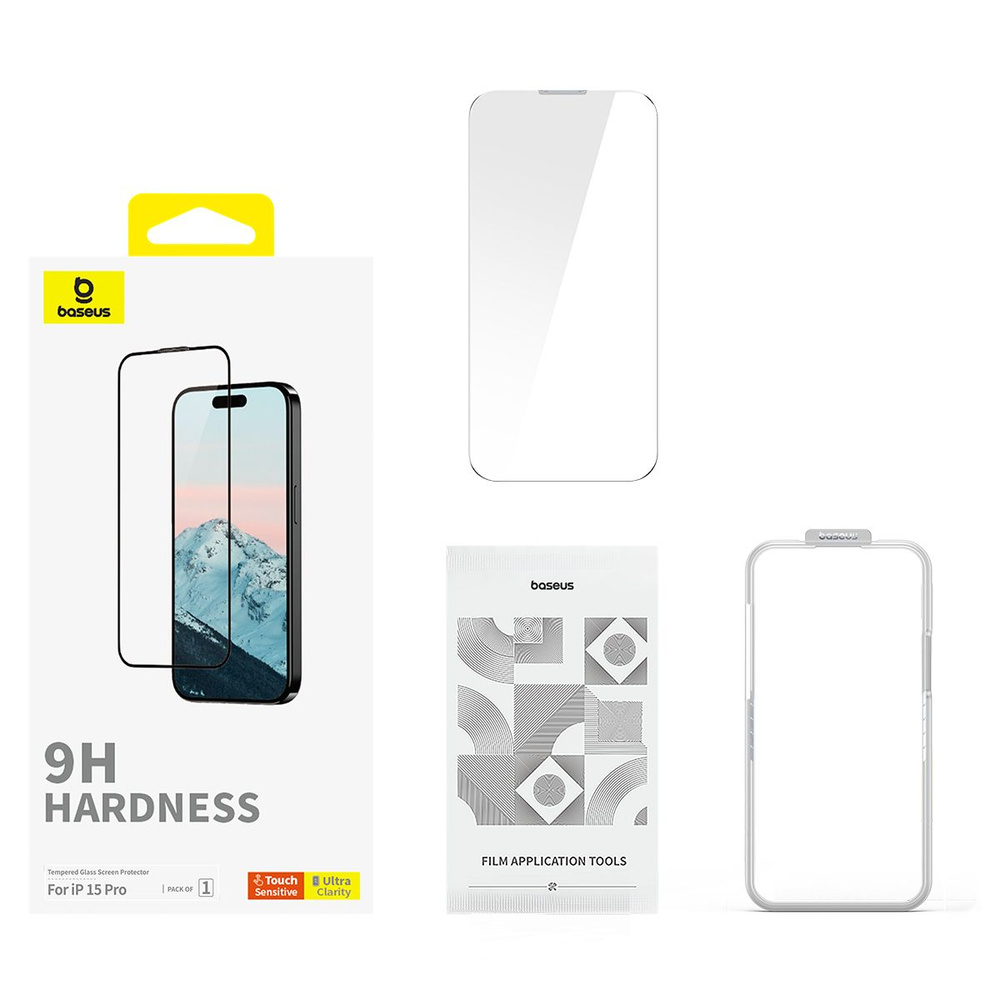 Защитное стекло Baseus Tempered Glass 9H Hardness iPhone 15 Pro / C рамкой #1