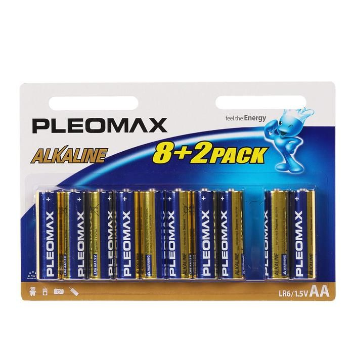 Батарейка алкалиновая Pleomax, AA, LR6-10BL, 1.5В, блистер, 8+2 шт. #1