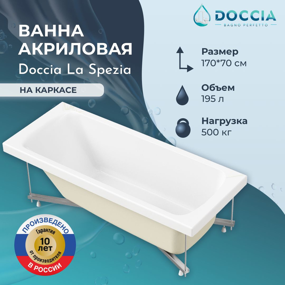 Ванна акриловая Doccia La Spezia 170*70 в комплекте с каркасом #1