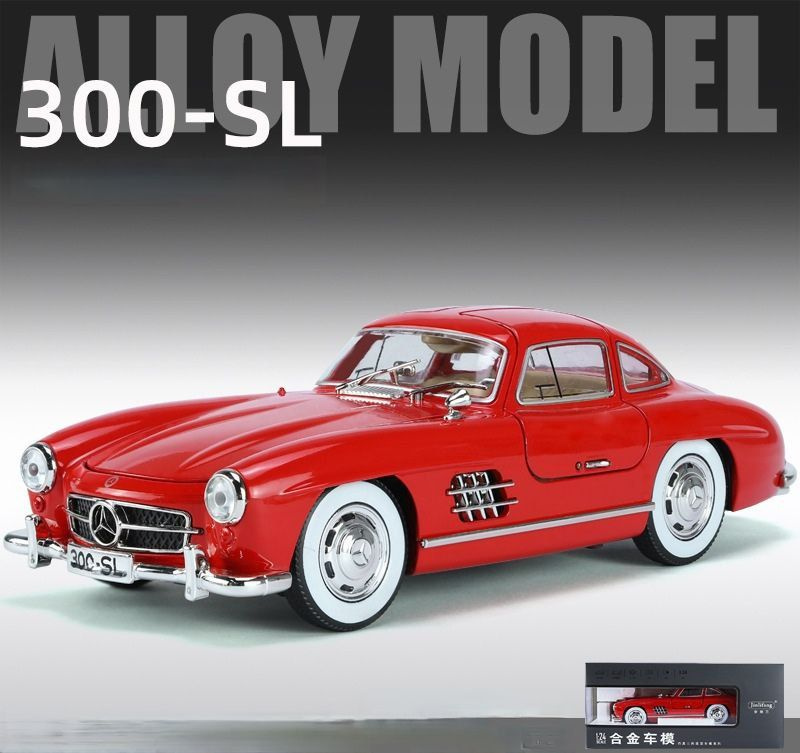 Машинка инерционная Mercedes-Benz 300SL металлическая модель 1:24 красная, со светом и звуком В ПОДАРОЧНОЙ #1