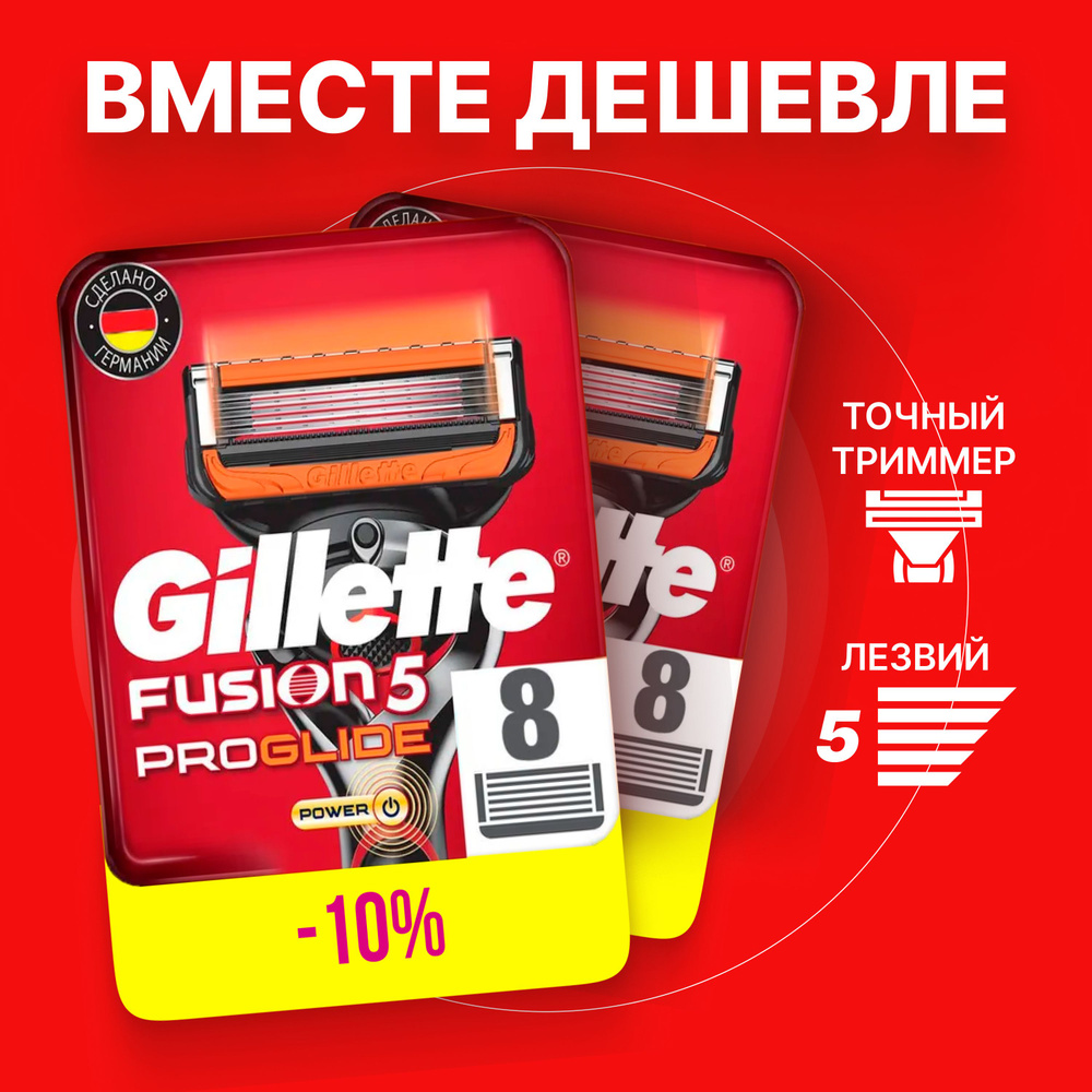 Сменные кассеты Gillette Fusion Proglide Power с 5 лезвиями для точного бритья, 16 шт / Лезвия для бритвы #1