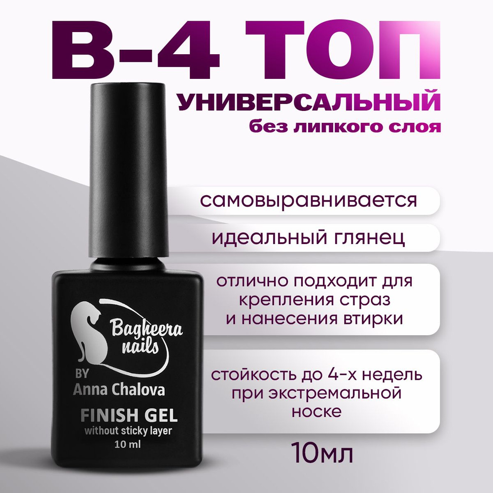 Bagheera Nails топ для гель лака для ногтей без липкого слоя для маникюра для втирок B-4,10 мл  #1