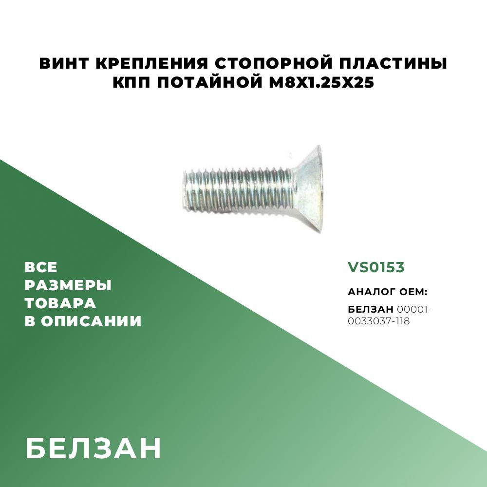 Винт крепления стопорной пластины КПП потайной M8х25х1,25; 10 шт; БелЗАН 00001-0033037-118; VS0153  #1