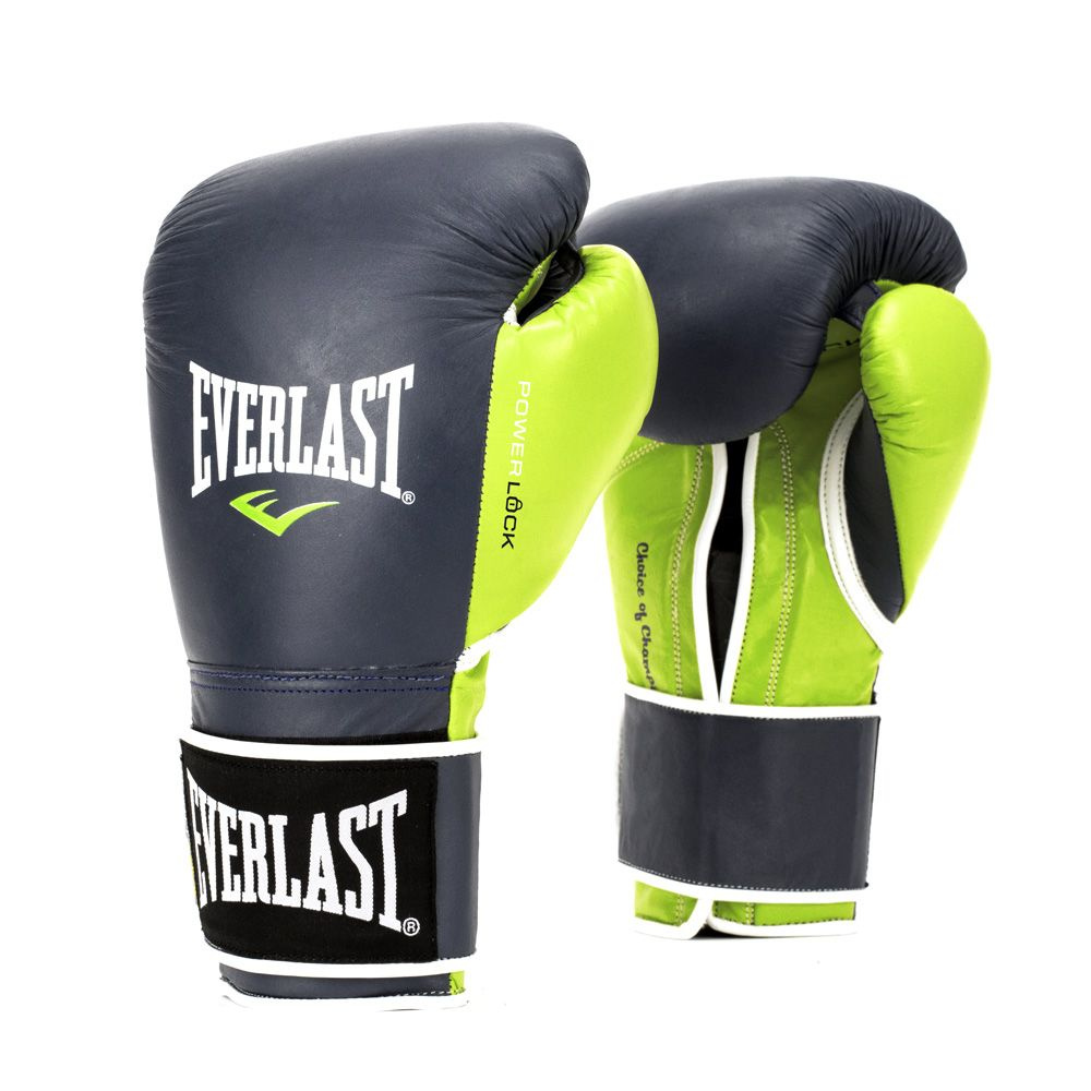 Перчатки тренировочные Everlast Powerlock_размер12 oz_синий/зеленый_натуральная кожа  #1