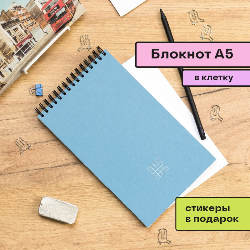 Блокнот для записей Помидор, в клетку, на пружине сверху синий, А5 130х210 мм, 40 листов  #1