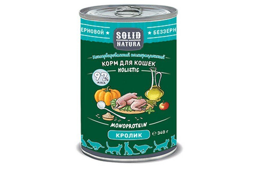 Solid Natura Holistic Monoprotein / Консервы Солид Натура Беззерновые для кошек Кролик, 340г х 12шт  #1