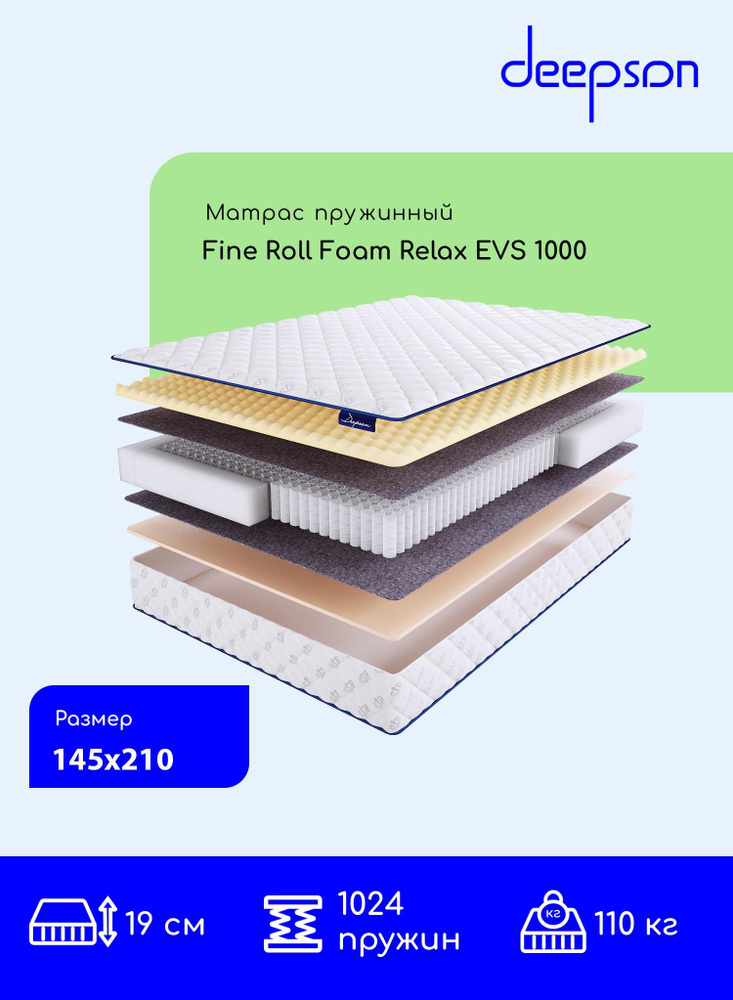 Матрас, Ортопедический матрас, Deepson Fine Roll Foam Relax EVS 1000 средней жесткости, Полутороспальный, #1