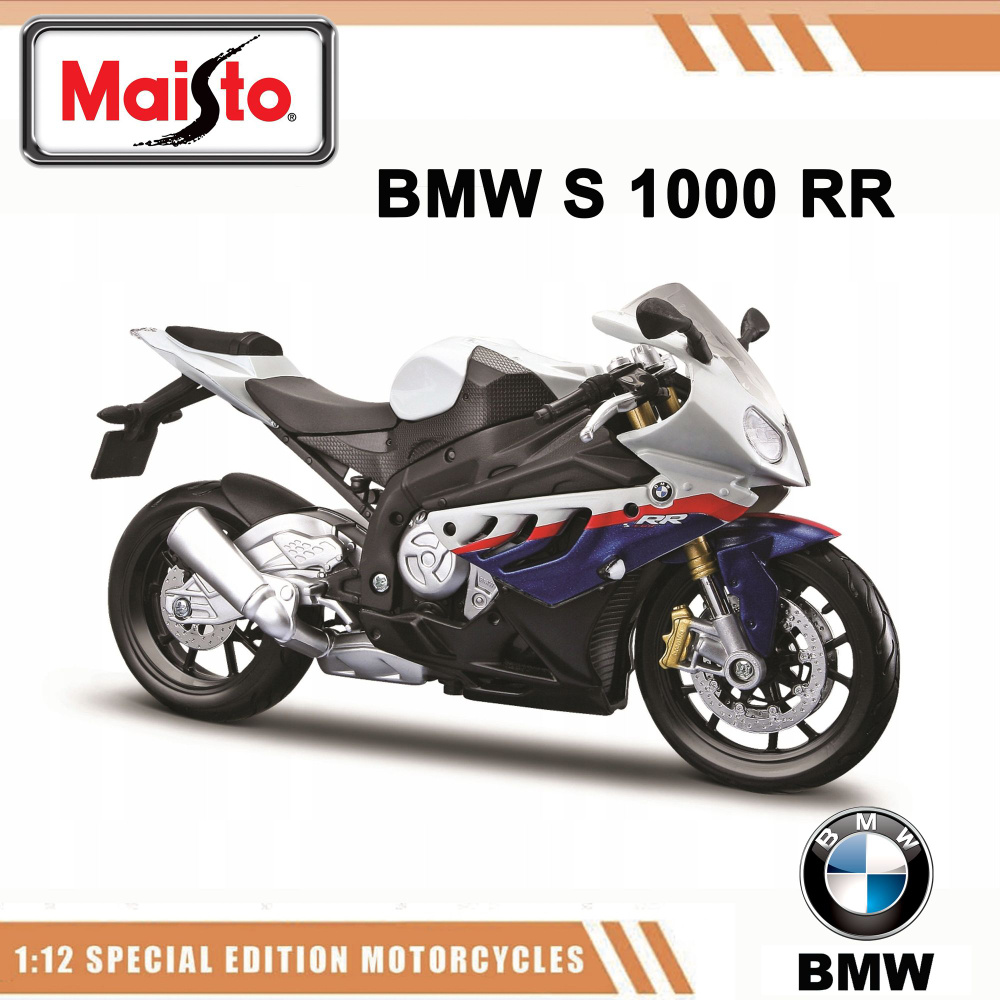 Металлический мотоцикл Maisto BMW S 1000 RR, коллекционная модель Маисто БМВ 1:12, бело-голубой, 32702 #1