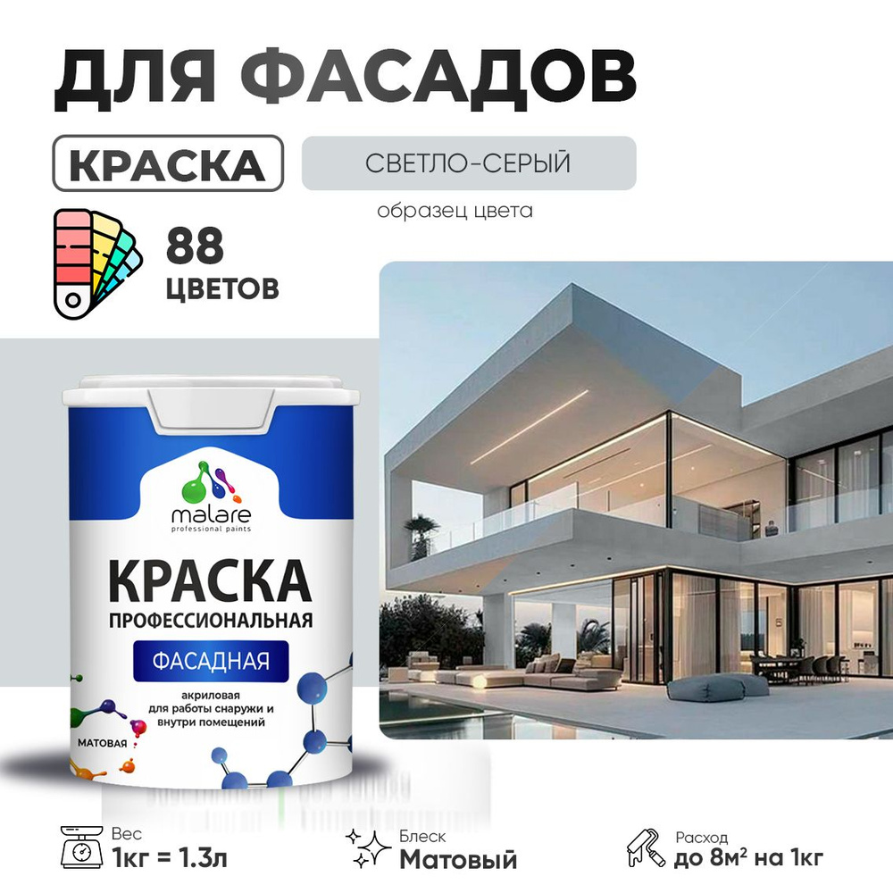 Краска фасадная для наружных работ Malare Professional для дерева по бетону, для минеральных поверхностей #1