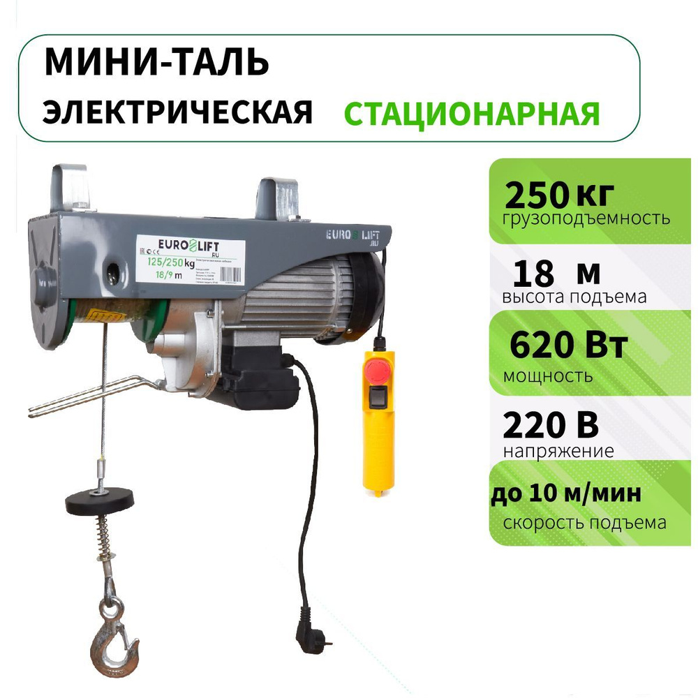 Лебедка электрическая (тельфер) EUROLIFT PA 250 (г/п 250 кг, в/п 18м)  #1