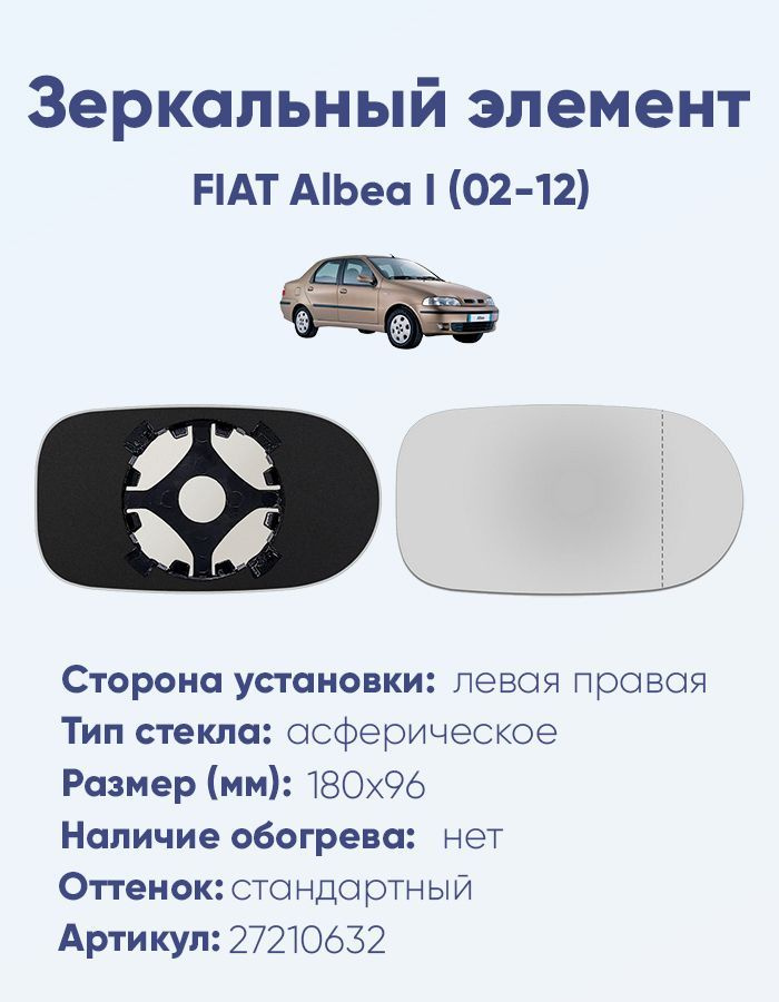 Зеркальный элемент основной FIAT Albea I (02-12) асферика нейтральный без обогрева  #1